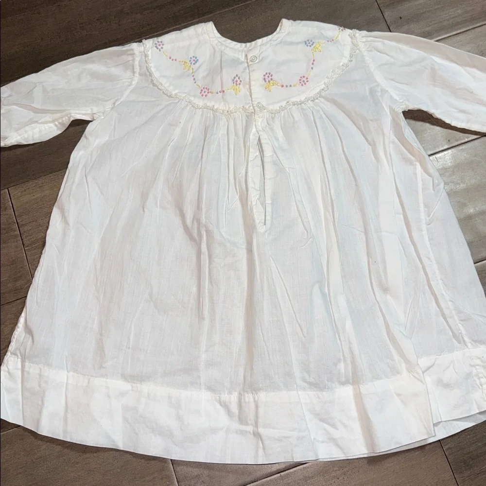 Vintage Handmade Embroidered Baby Dress White Cotton Heirloom Gown